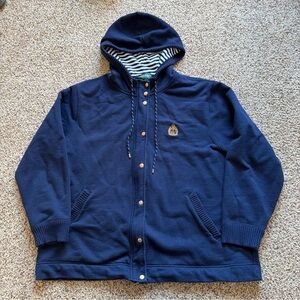 Ralph Lauren Women’s XL Zip Up Hoodie Jacket Navy Blue/Gold  100% Cotton EUC